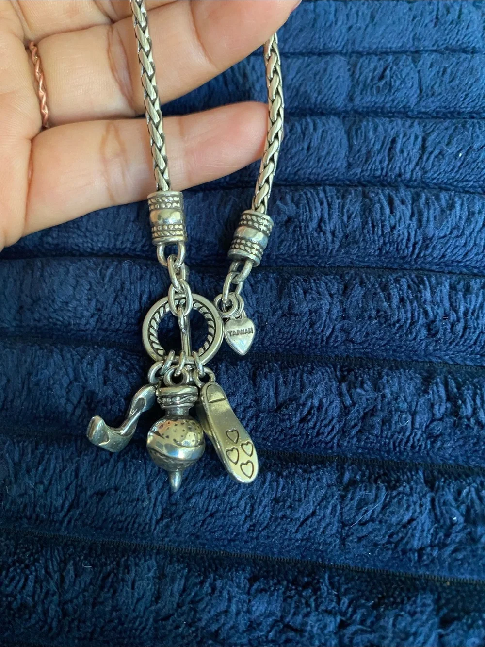 Brighton Silver Tone Braided Charm Bracelet with Toggle and Mixed Charms